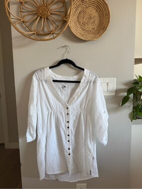 Blanc Du Nil 100% Cotton White Button-Front Women's Tunic / Beach Cover-up